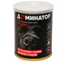 Корм консервированный полнорационный и гипоаллергенный для собак Доминатор Рагу из оленины с таежной брусникой 